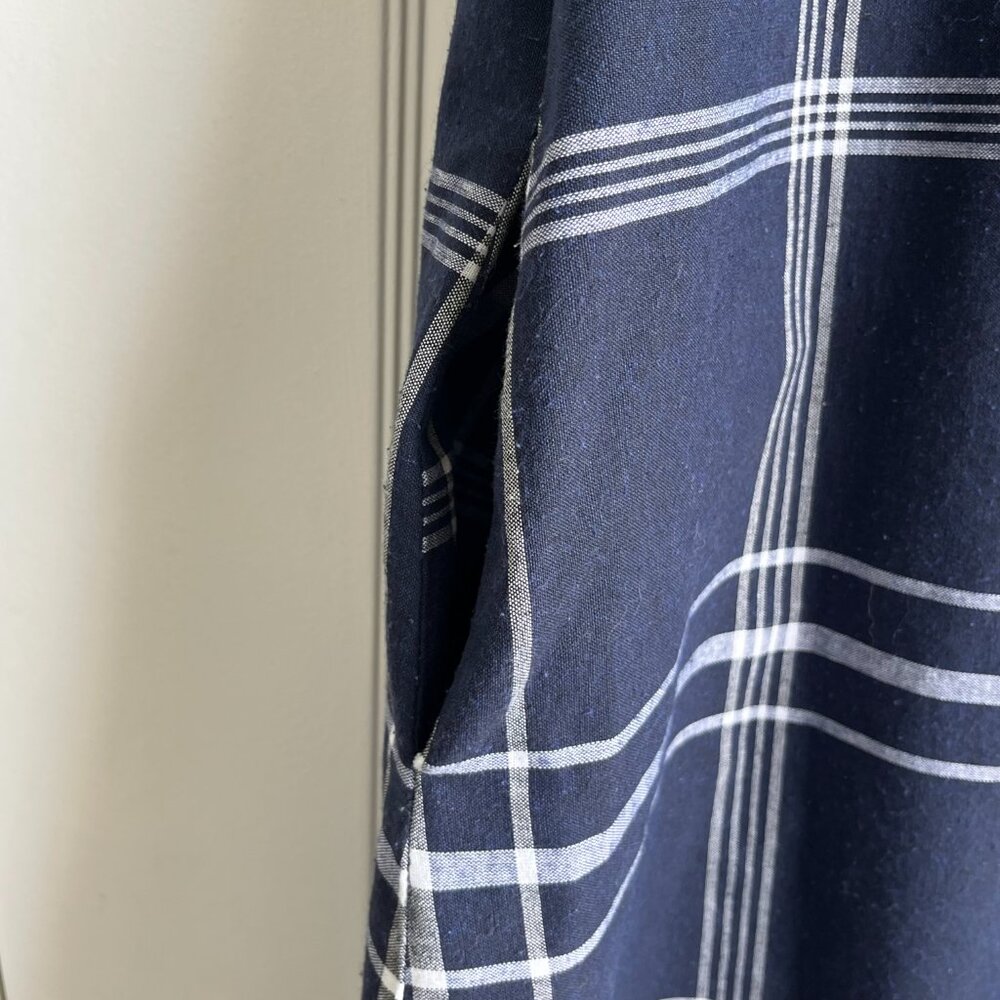 Navy Blue and White Plaid 100% Cotton Cottagecore Tank Midi Dress Size Large - Picture 4 of 8